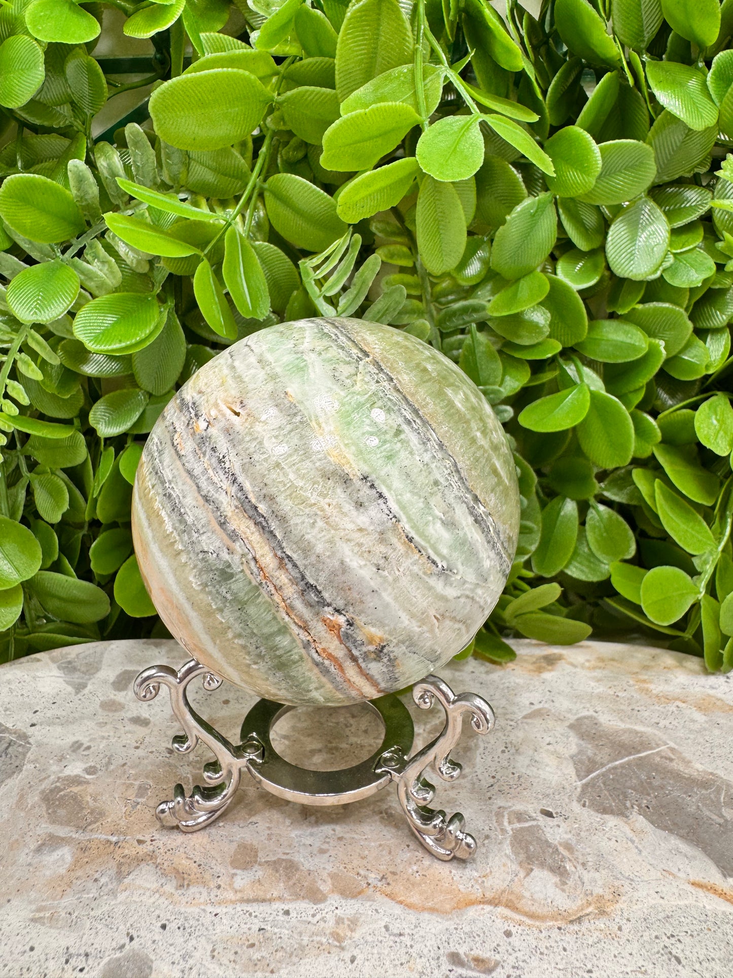 Emerald Kiwi Calcite Sphere 662g