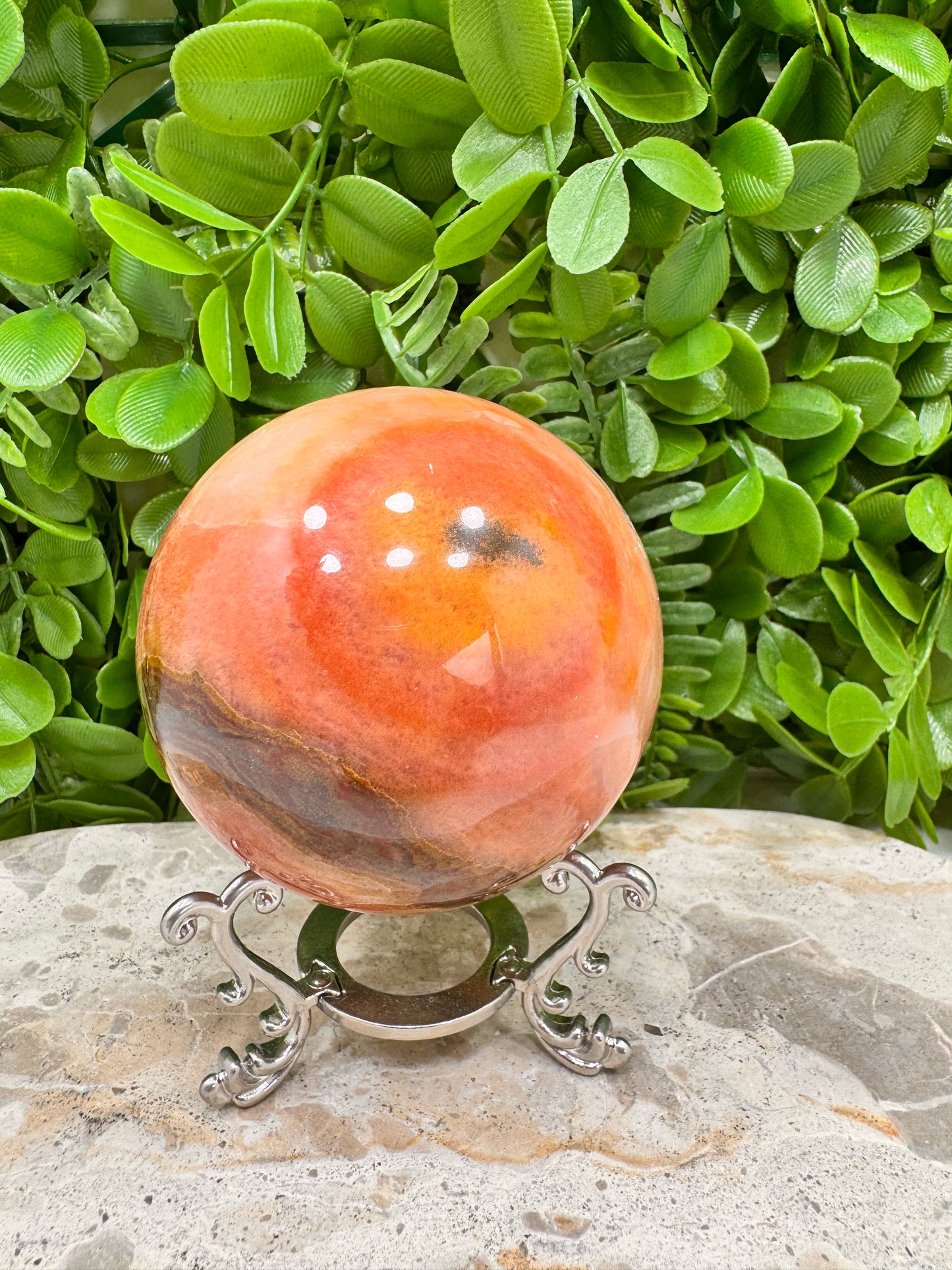 Peach Banded Calcite Sphere 640g