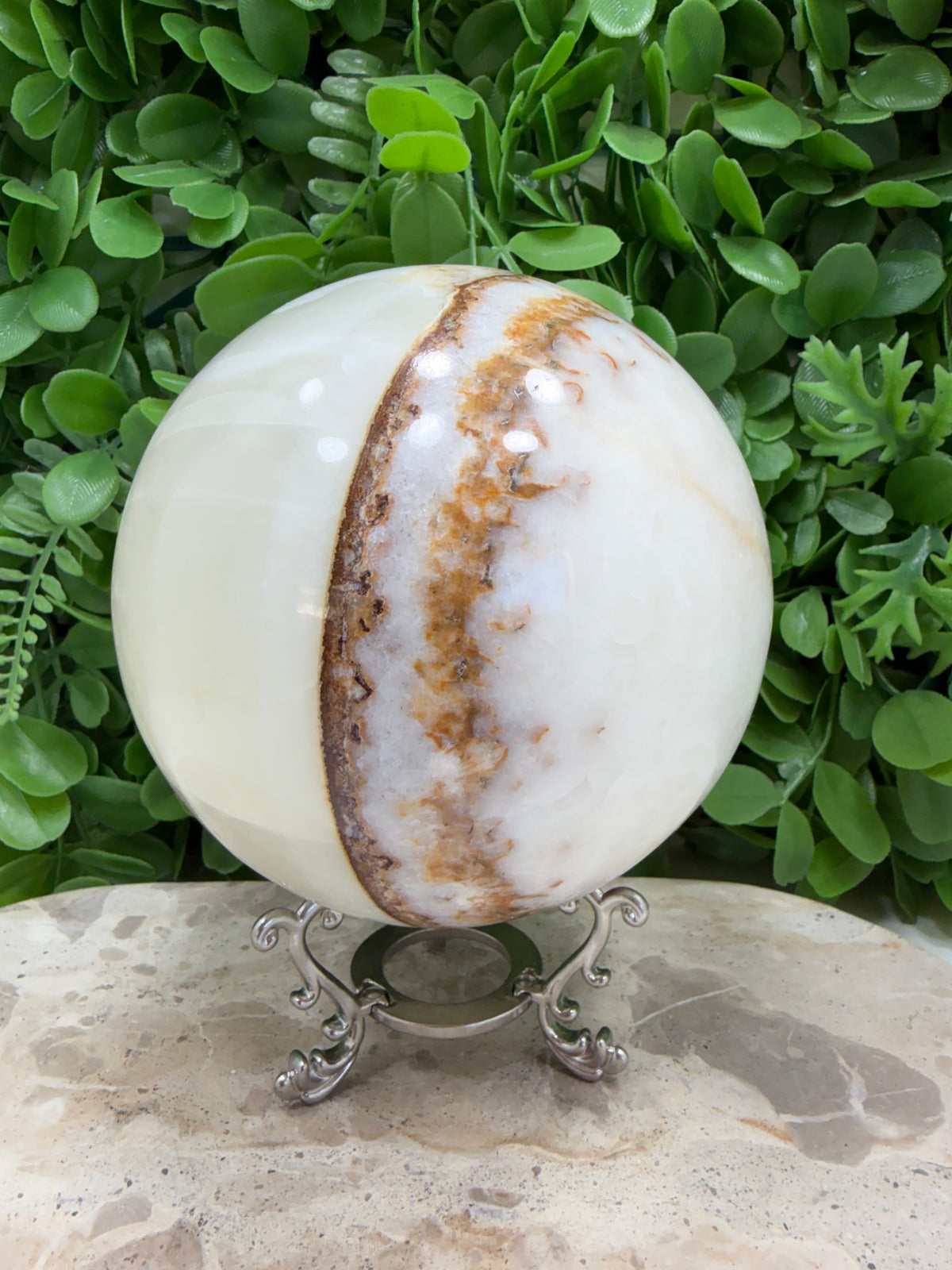 Dendritic Silky White Calcite Sphere 2472g | Calm • Clarity • Balance