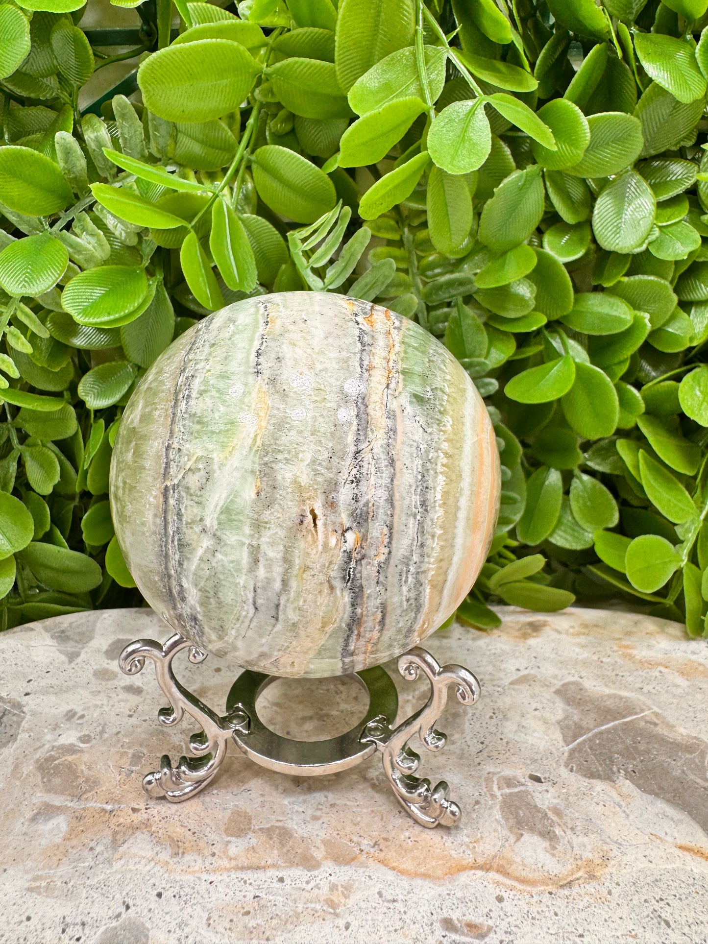 Emerald Kiwi Calcite Sphere 662g