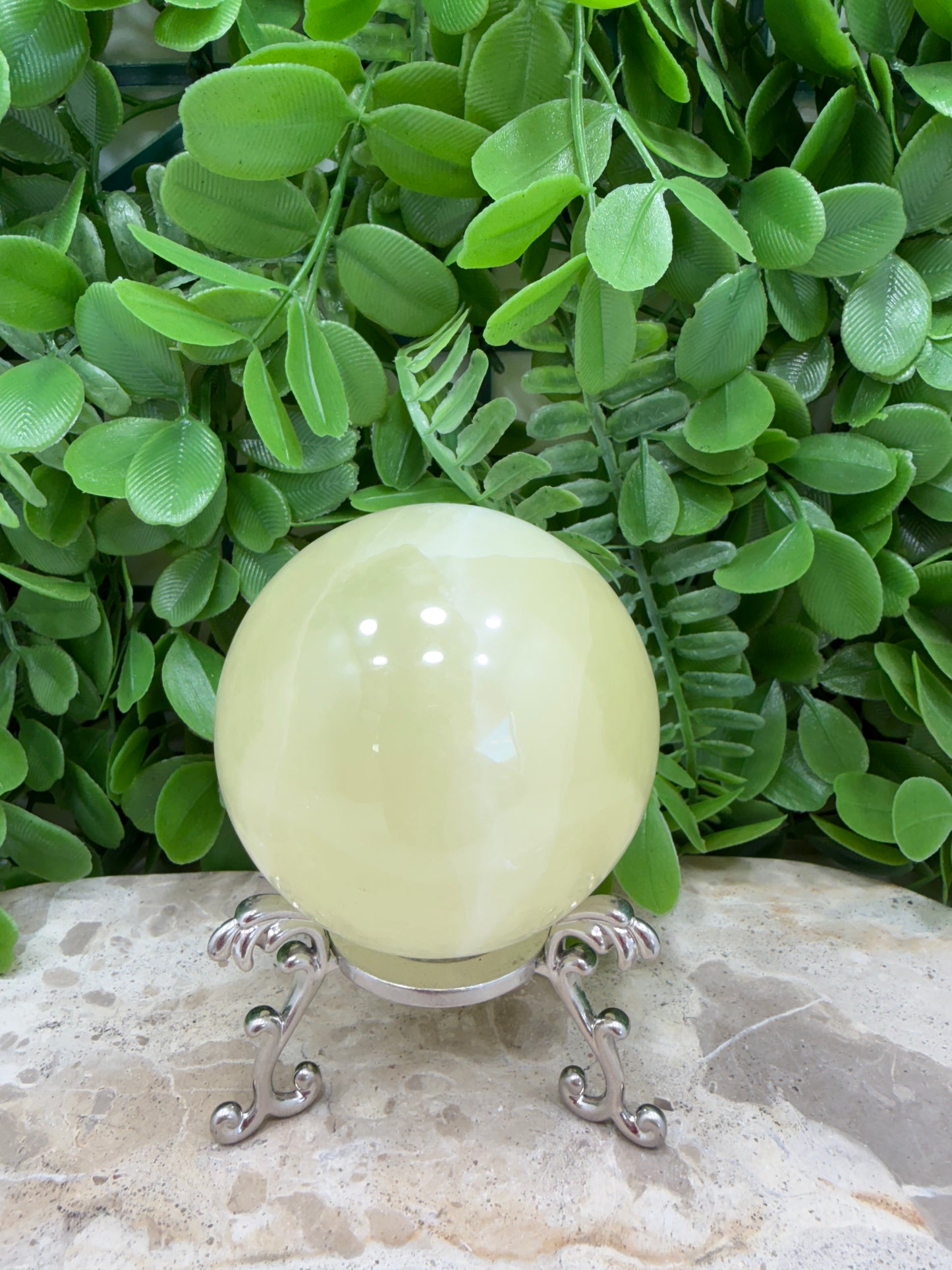 Silky White Calcite Sphere 490g