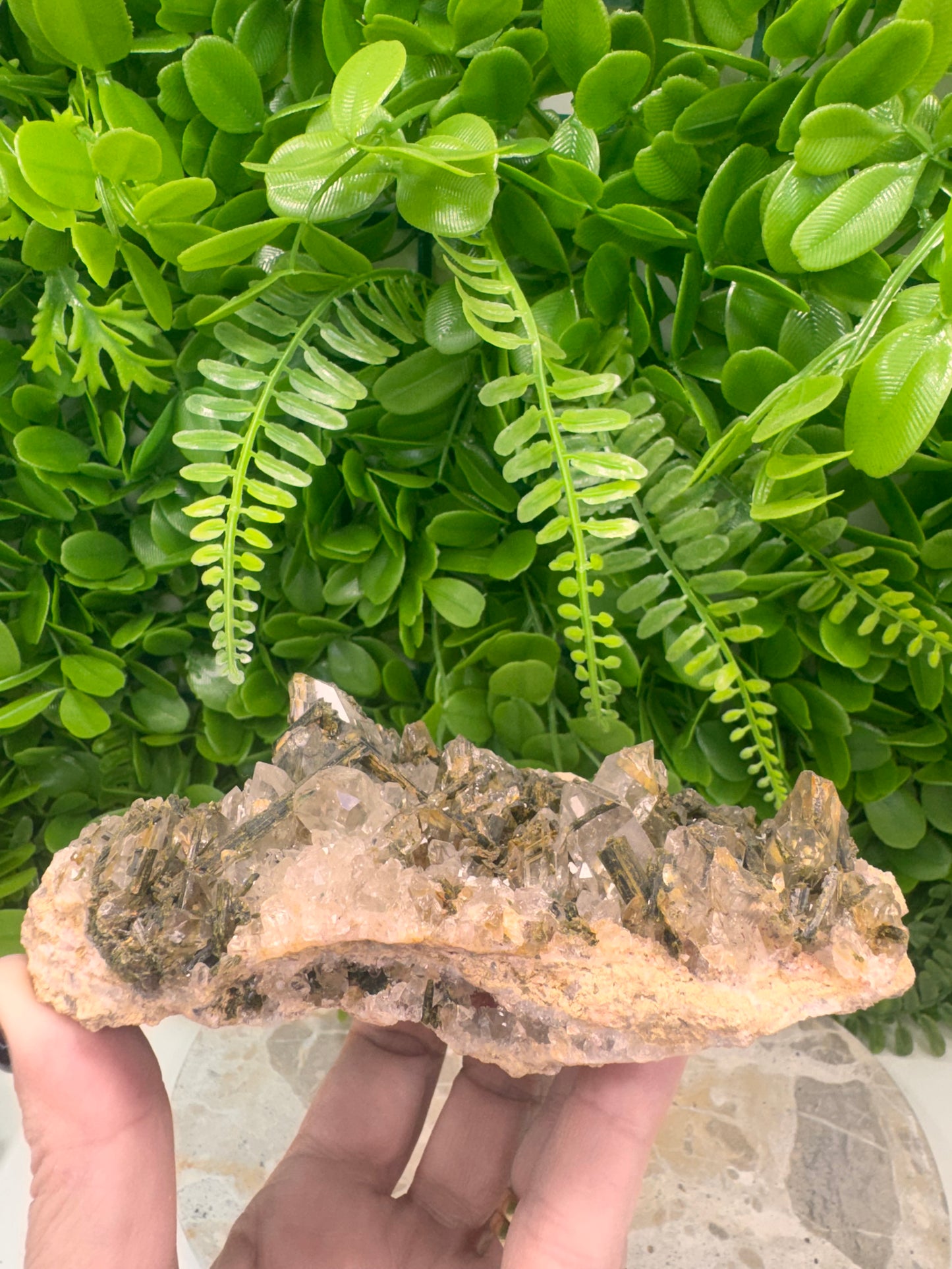Clear Quartz /Epidote/Green Tourmaline Cluster Specimen 480g