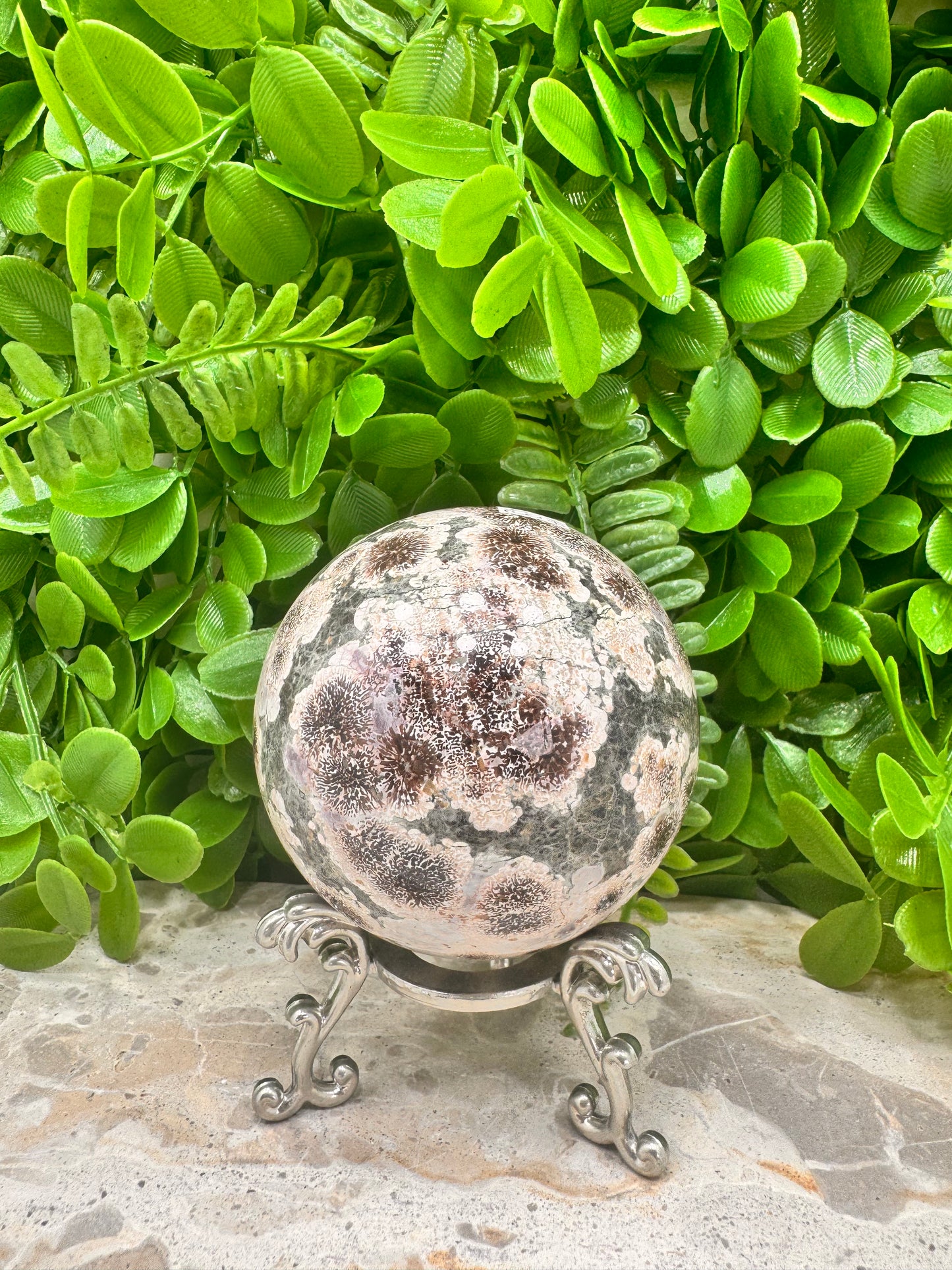 Russian Flower Agate Sphere 559g