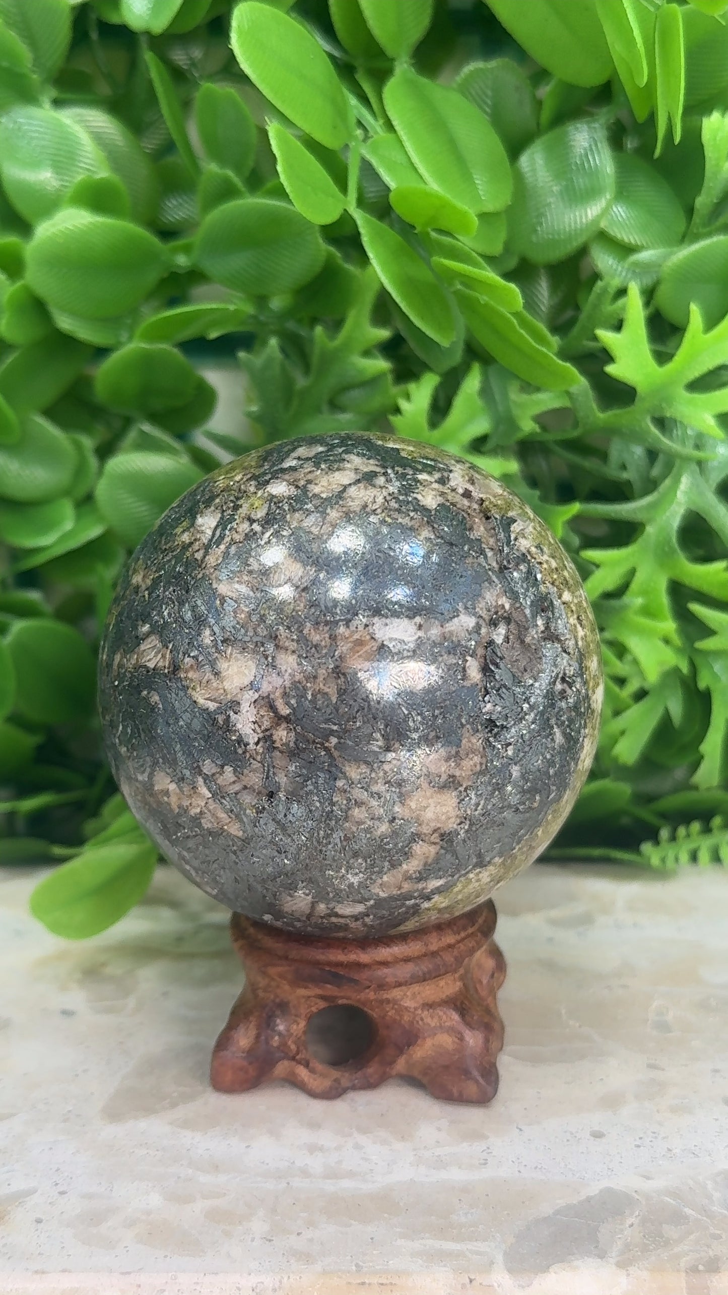 Epidote/Hematite with Quartz Sphere 606g