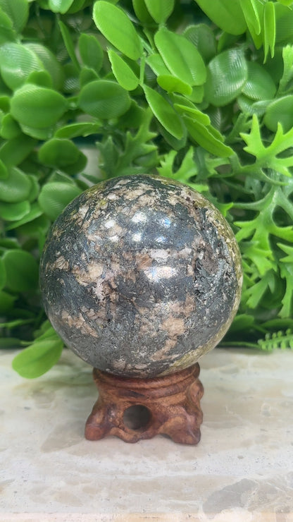 Epidote/Hematite with Quartz Sphere 606g