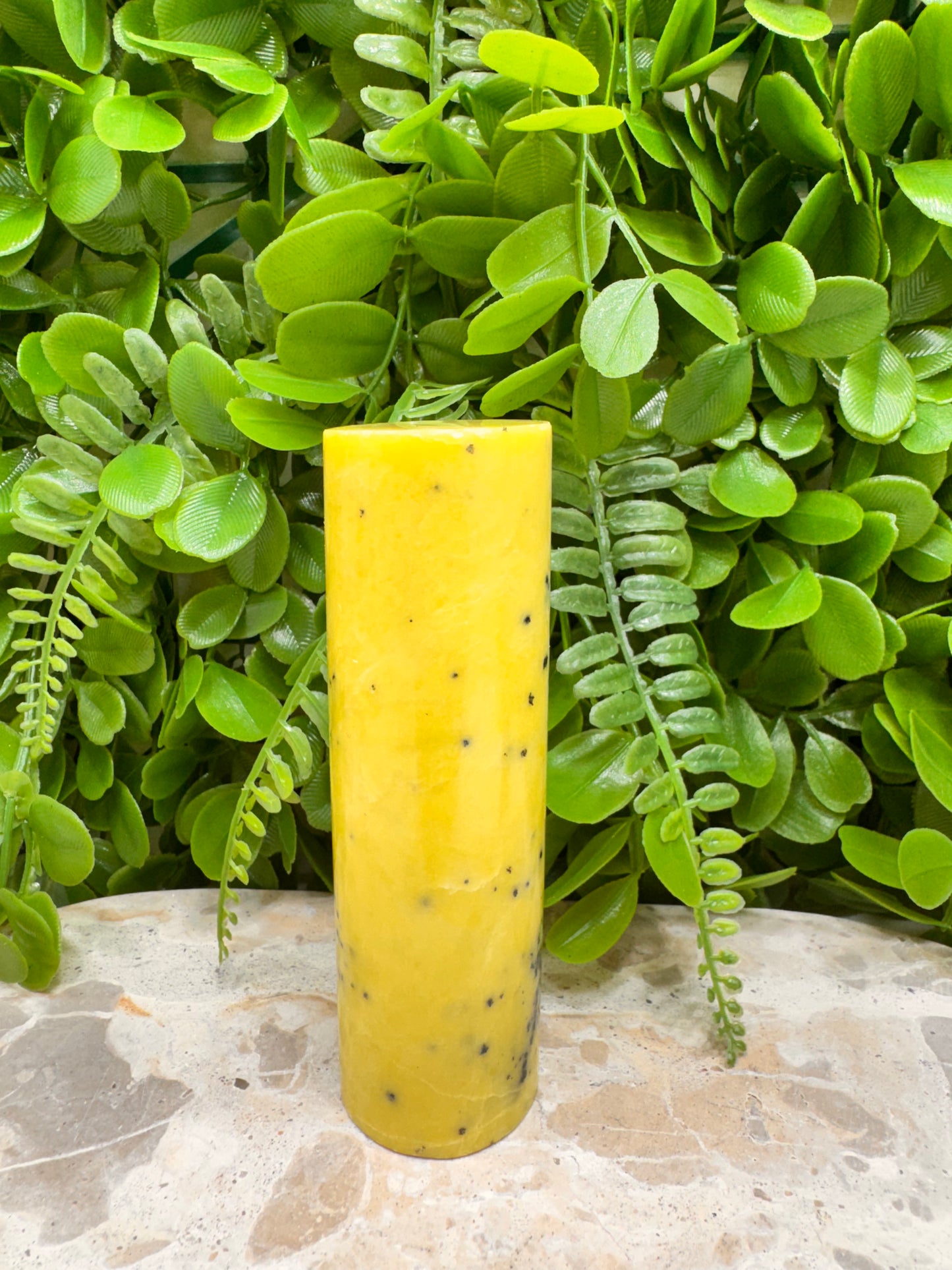 Yellow Jade with Hematite Cylinder 306g