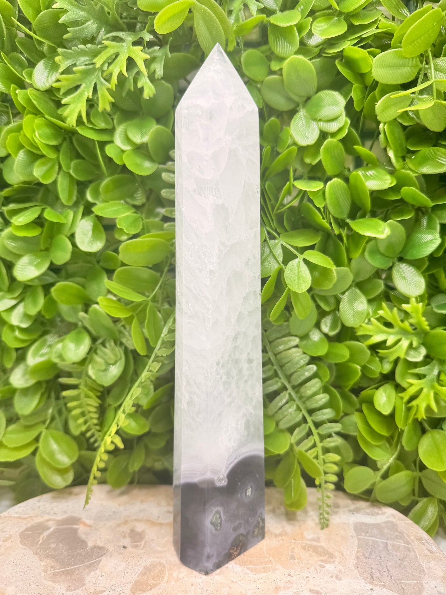 Quartz with Moss Agate Tower 802g