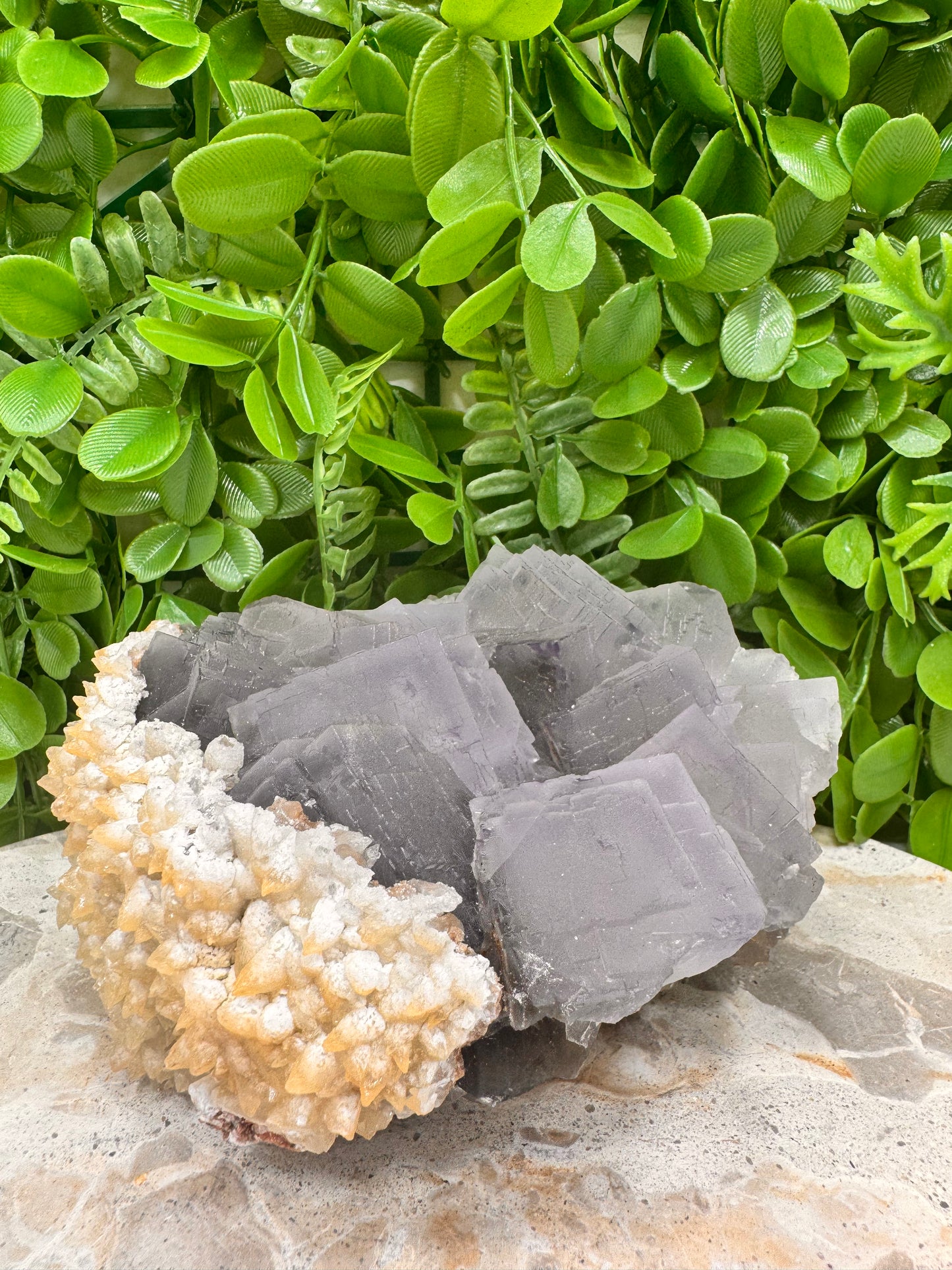 Blue Cubed Fluorite And Dog Tooth Specimen 1640g