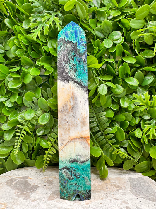 Azurite with Calcite Tower 952g