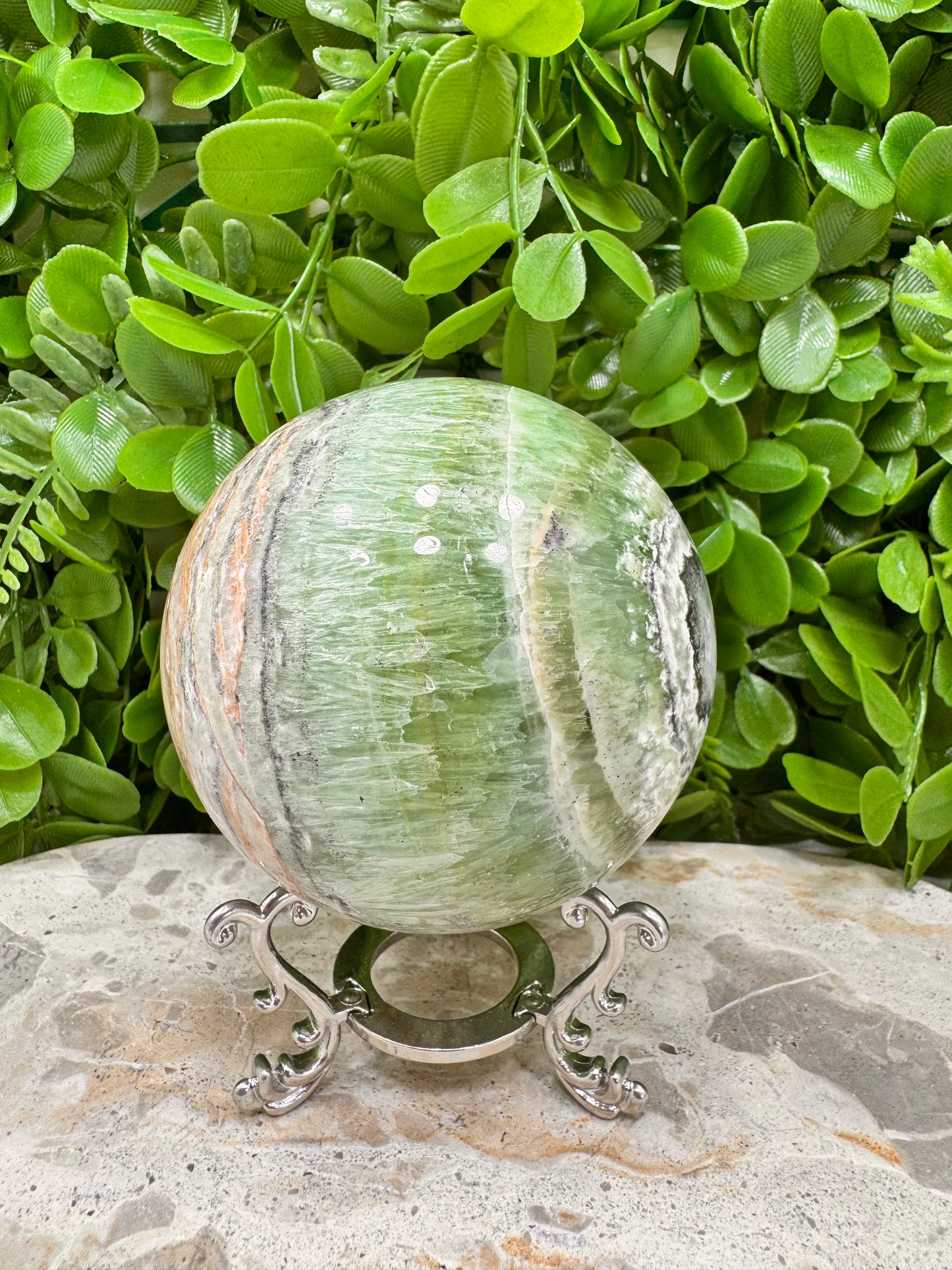 Emerald Kiwi Calcite Sphere 948g