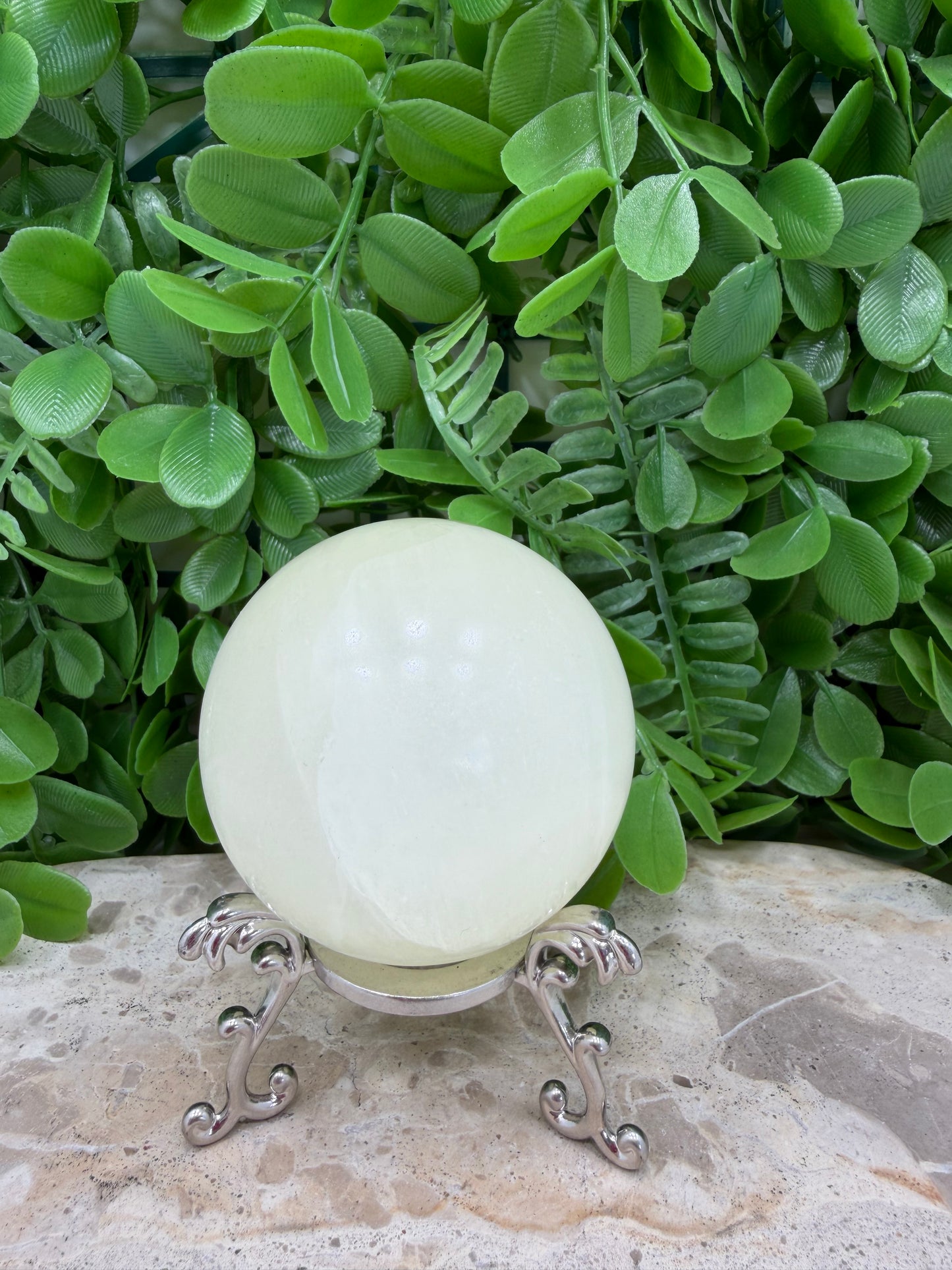 Silky White Calcite Sphere 432g