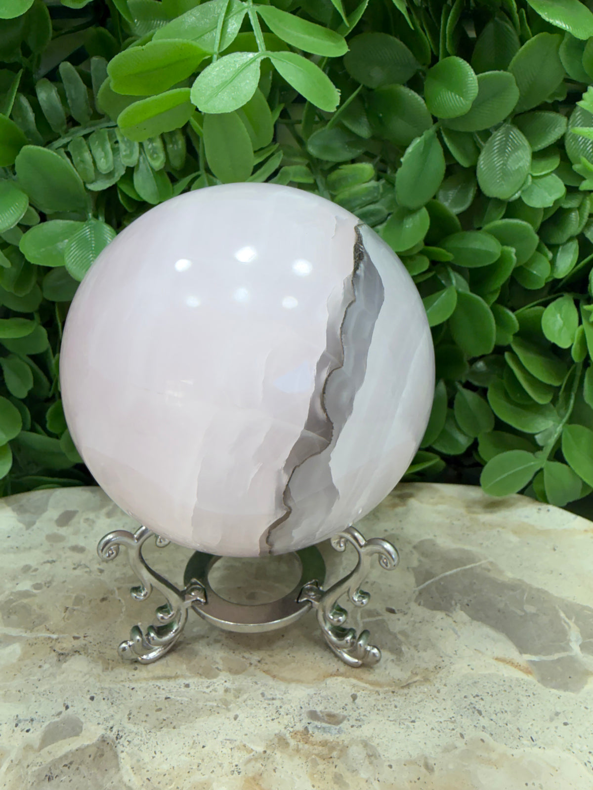 Smokey Pink Mangano UV Sphere 924g | Love • Compassion • Calm