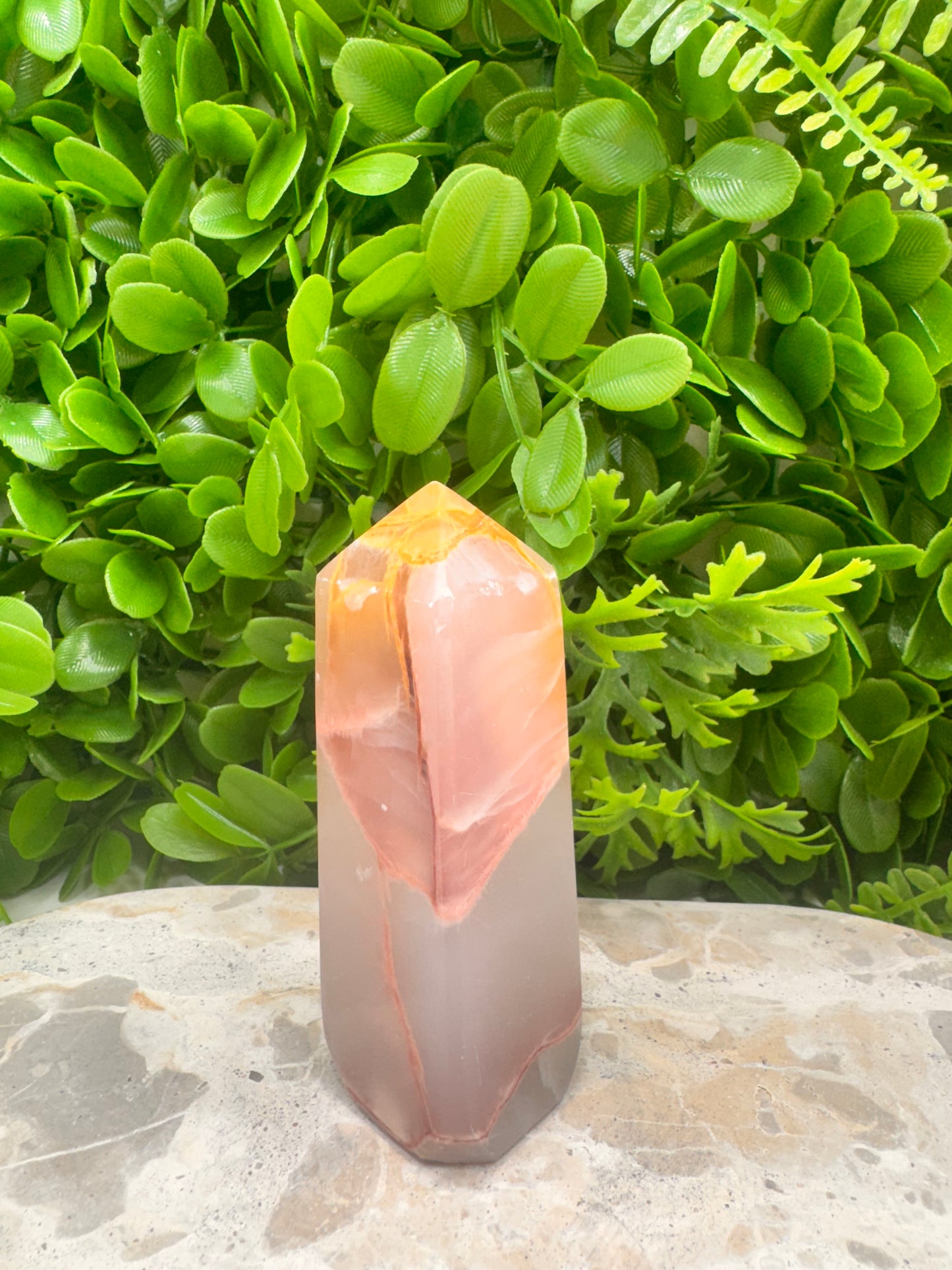 Rose Calcite with Agate Tower 292g