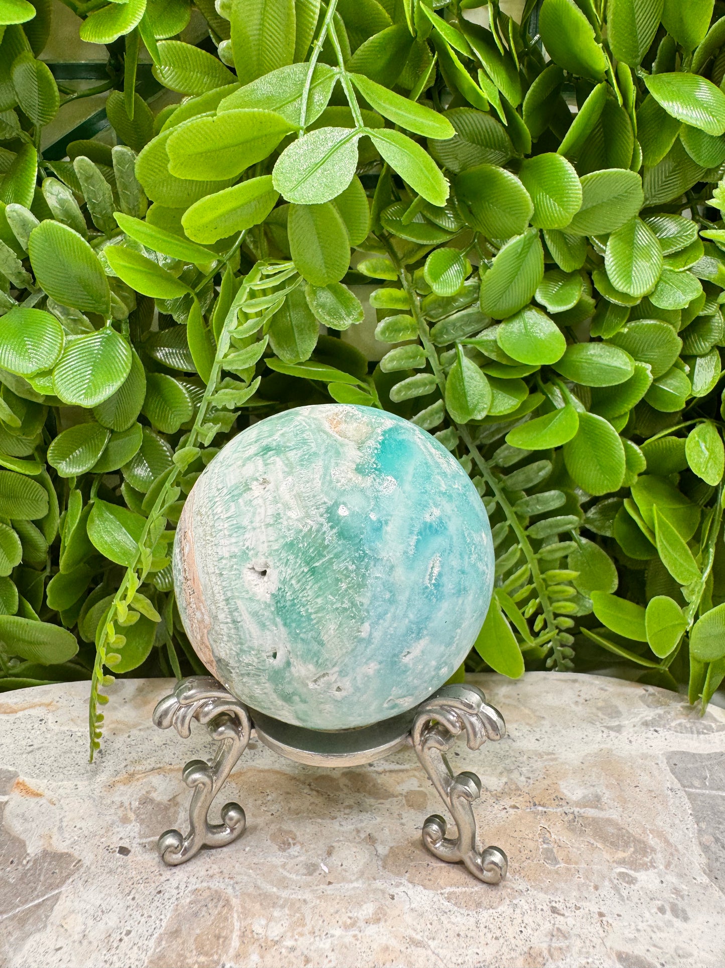 Blue Aragonite Sphere 392g
