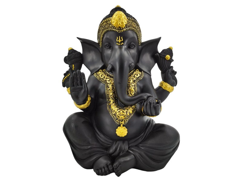 36cm Sitting Black & Gold Ganesh