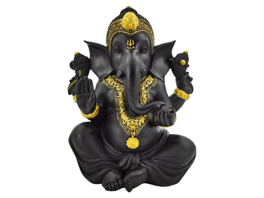 36cm Sitting Black & Gold Ganesh