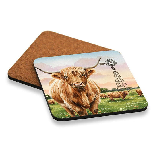 Coaster with Highland Cow Design by Kelly Lane - Set of 6