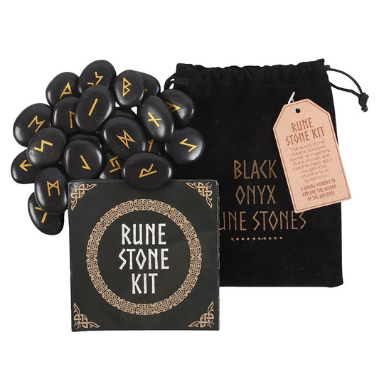 Black Obsidian Viking Rune Stones Set