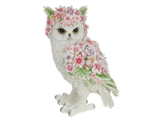 Owl in White with Flower Finish
