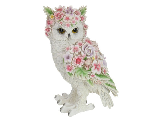 Owl in White with Flower Finish 31cm