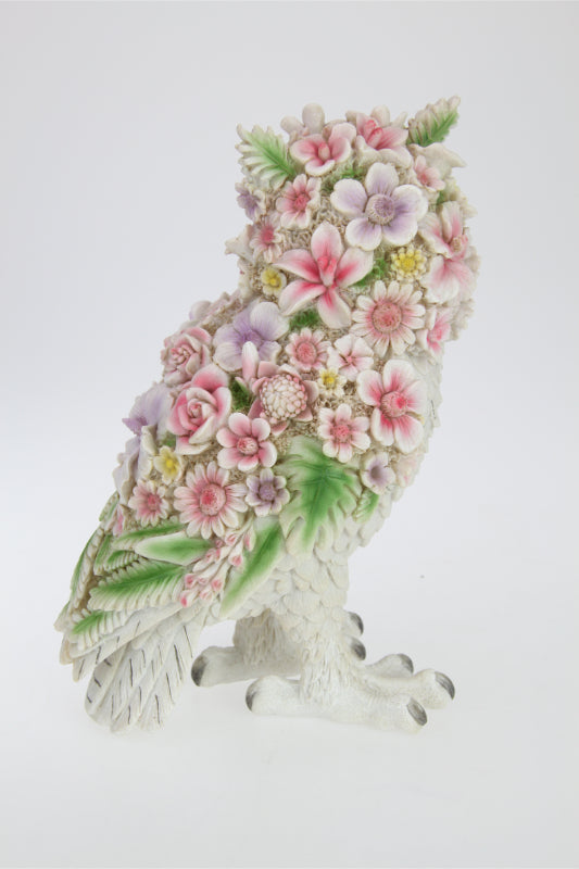 Owl in White with Flower Finish 31cm