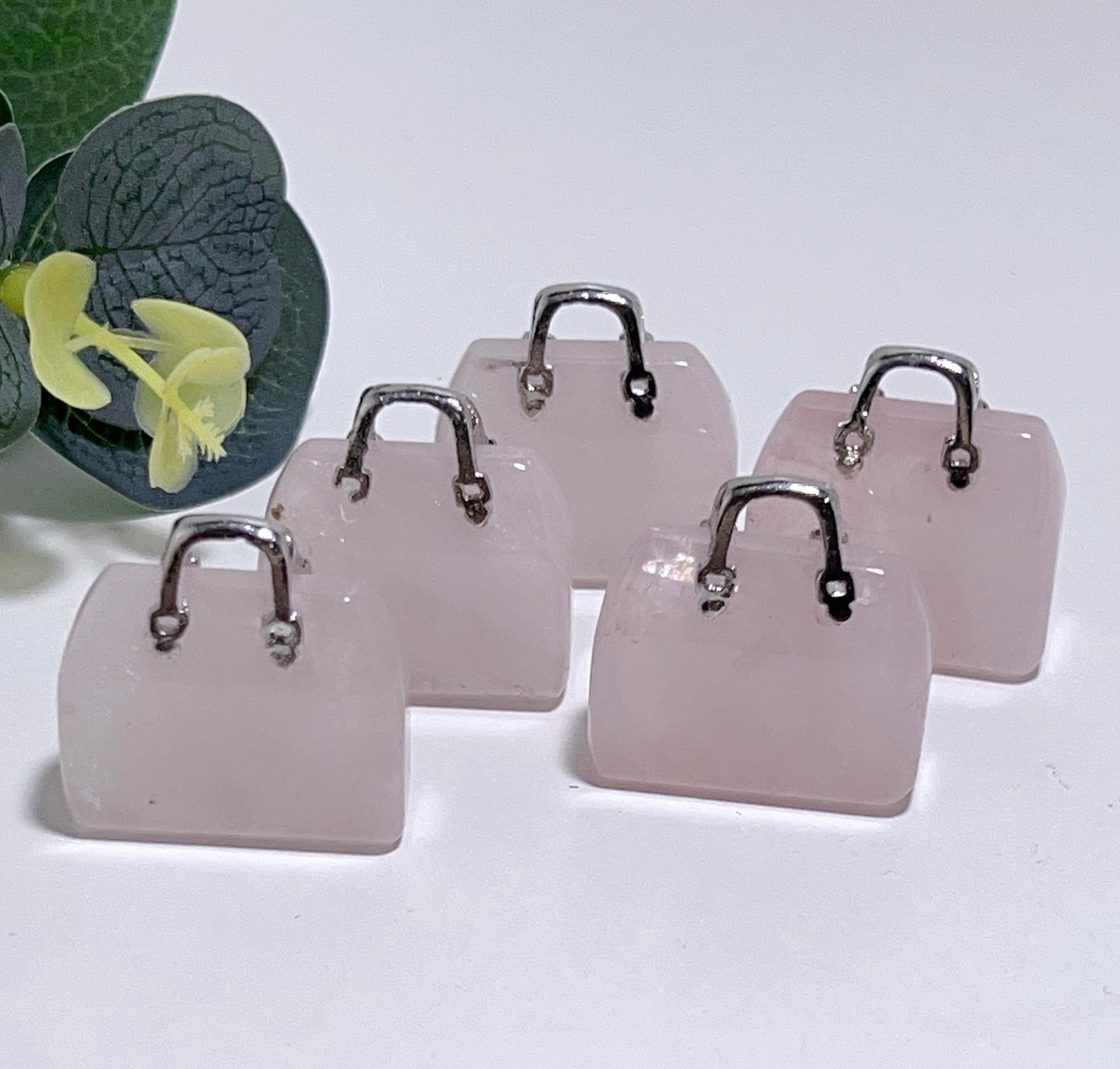 Rose Quartz Handbag with Silver Handles