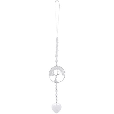 Clear Quartz Tree of Life + Heart Hanging