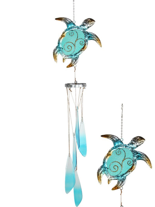 Metal/Glass Blue Turtle Wind Chime
