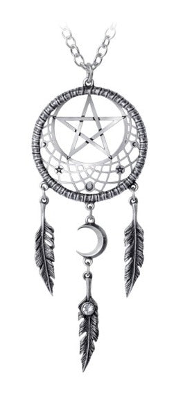 Pagan Pentagram Dream Catcher Pewter Pendant