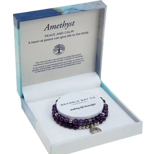 Amethyst Tree of Life Rhodium Duo Bracelet Set