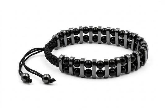 Black Obsidian Hematite Adjustable Bracelet