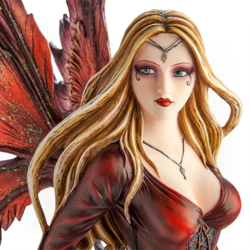 Large Red Fairy Princess with Black Wolf Mystic World