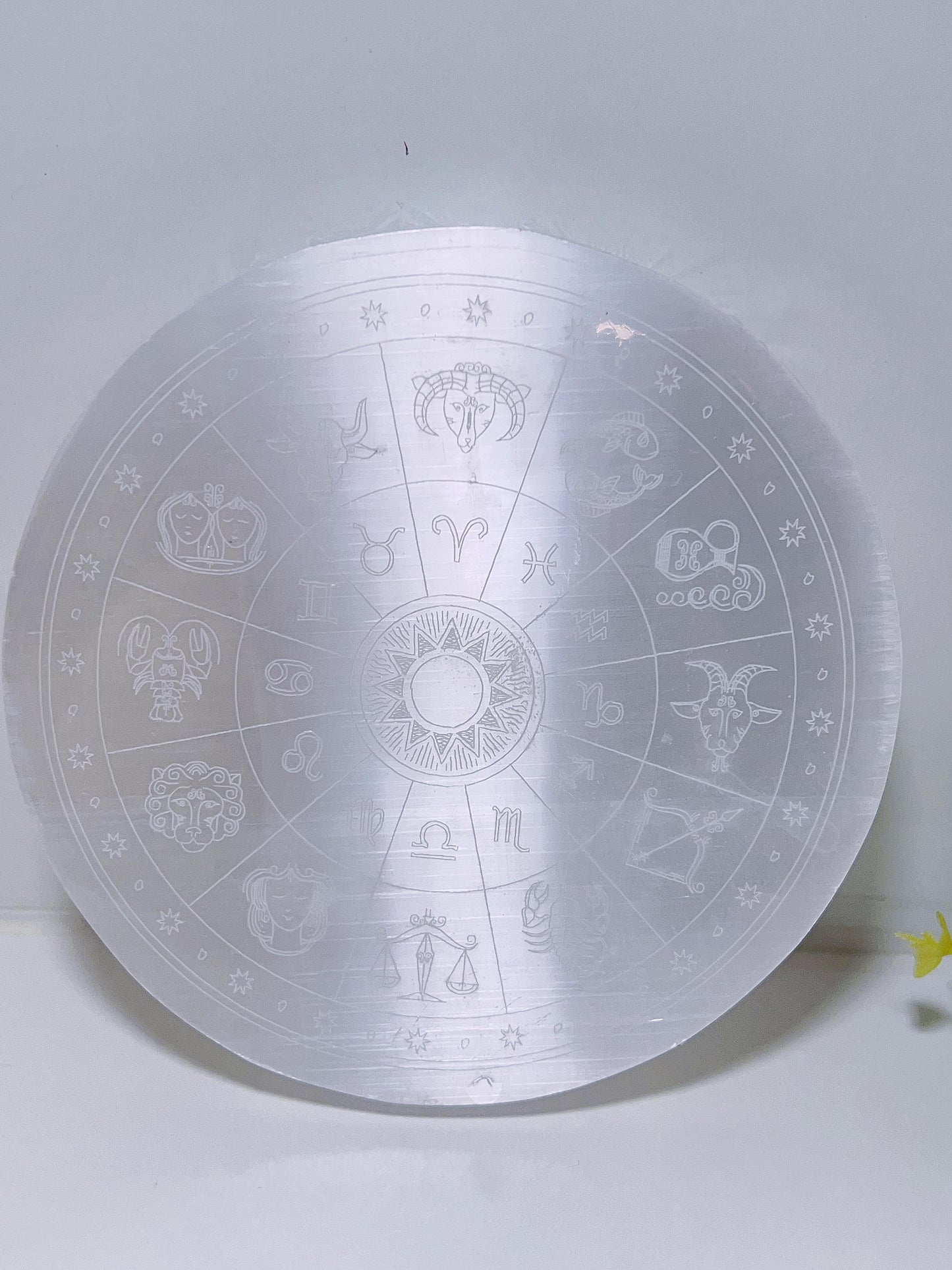 Selenite Plate Large Zodiac Engraved