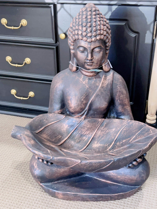Bronze Buddha Holding Leaf