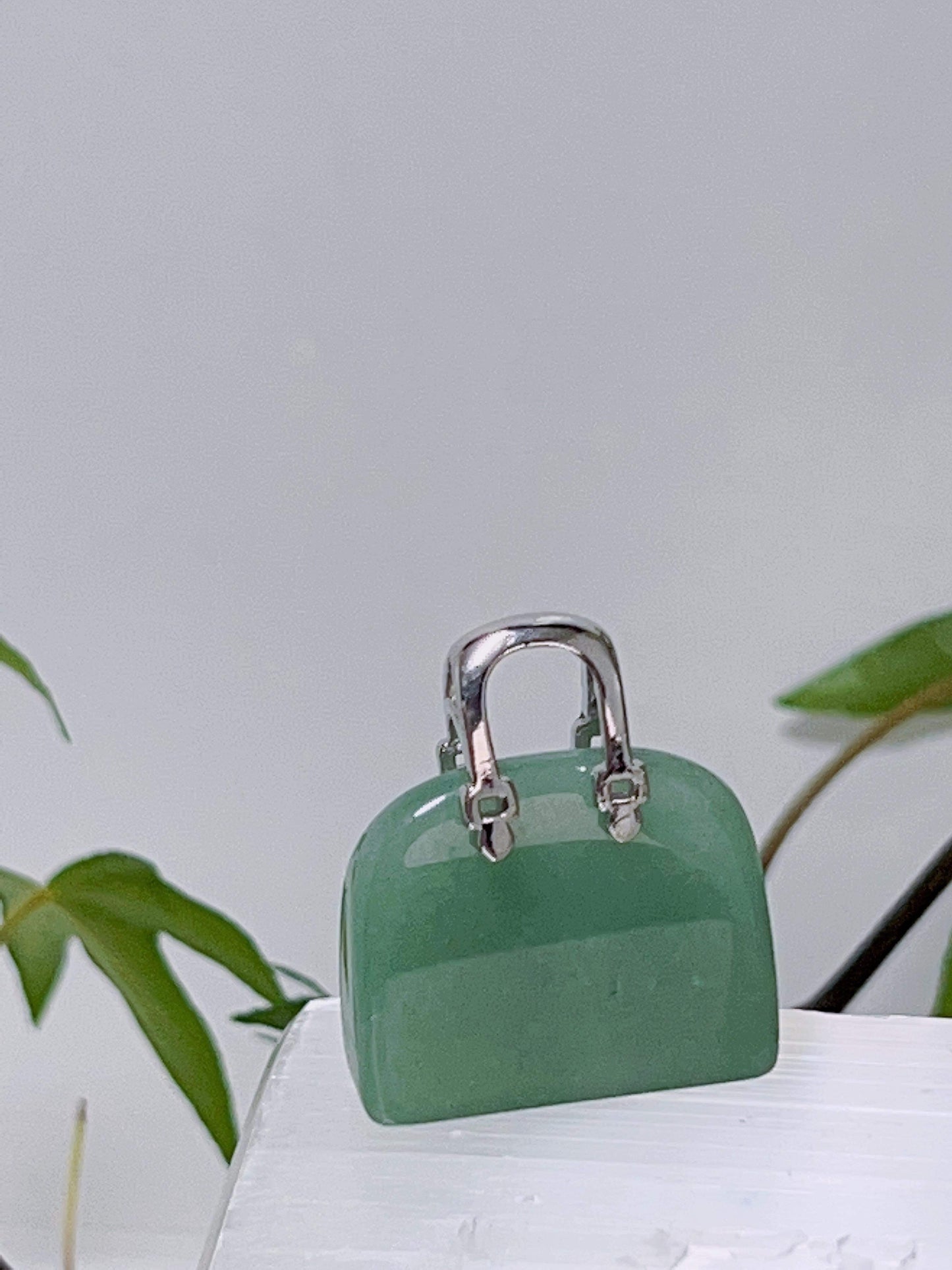 Green Aventurine Handbag with Silver Handles